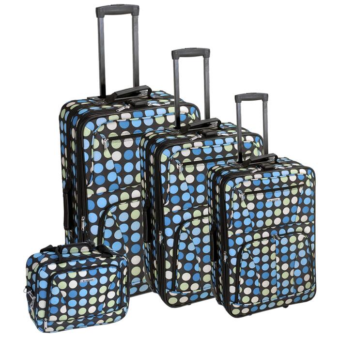 Набір валіз Rockland Polka Softside, 4 шт. (14/19/24/28 дюймів), м'який матеріал, блакитний принт у горошок