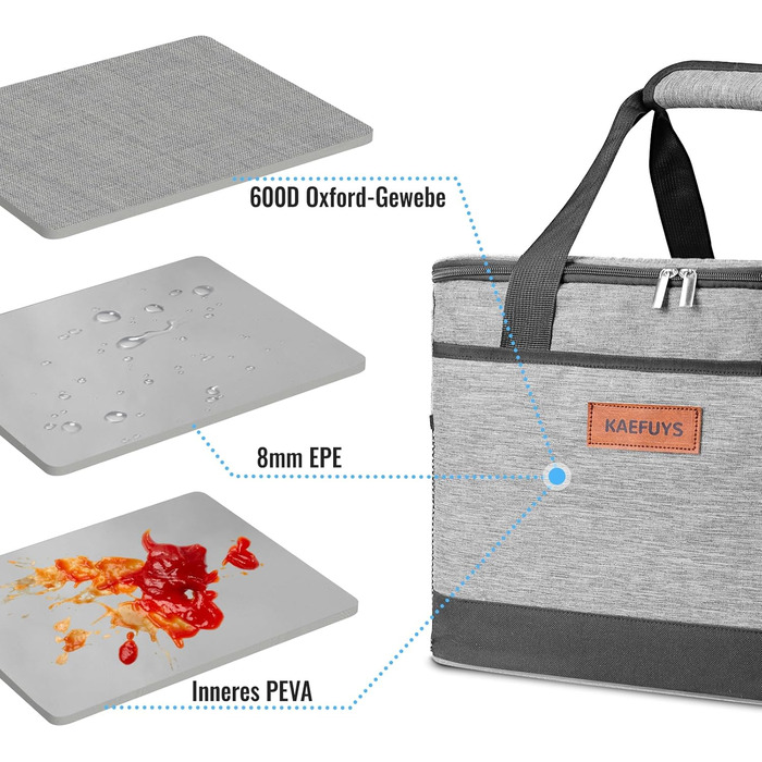 Сумка-холодильник 33л + 15л, складна, для пікніка, 14 год охолодження, велика термосумка для сім'ї, офісу, авто, кемпінгу, BBQ, подорожей, покупок, водонепроникна, блакитна