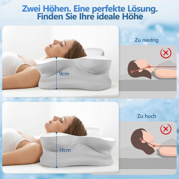 Ортопедична подушка для сну з Memory Foam - для бокових, спинних та животоположних позицій. З покриттям з льонової тканини (білий, сірий)