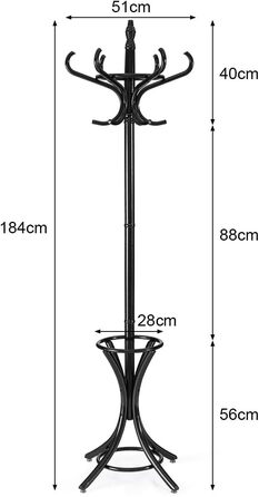 Стойка для одягу GIANTEX з підставкою для парасольки, дерев'яна, 12 гачків, для прихожей/вітальні (чорна)