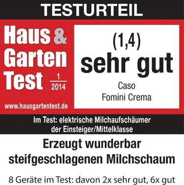 Піноутворювач молока Caso Fomini Crema Design, для вершкової молочної піни холодної та гарячої, ідеально підходить для латте мачіато, какао, капучино або фраппе, високоякісний корпус, чорний стандарт