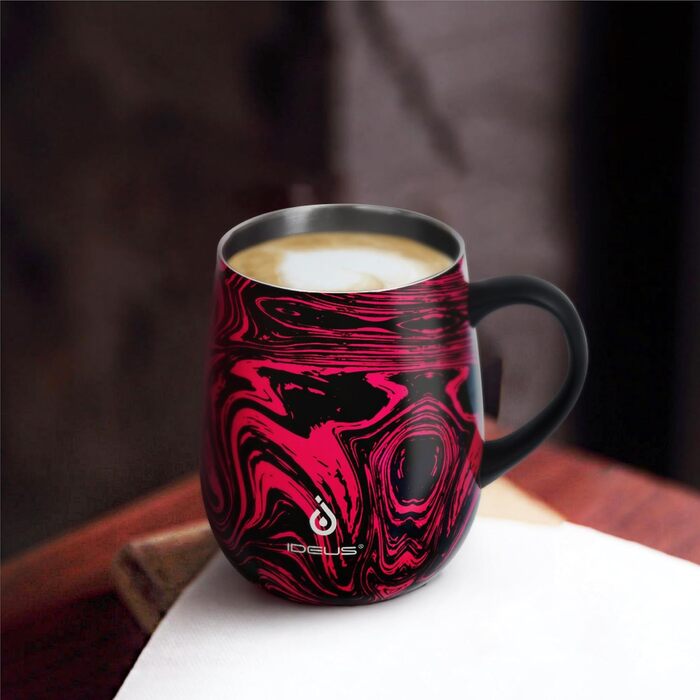 Кружка для кави та чаю Ideus 470 мл з нержавіючої сталі, подвійні стінки, вакуумна ізоляція, з неслизьким ручним тримачем та кришкою-ковпачком, об'єм 470 мл (зелений)