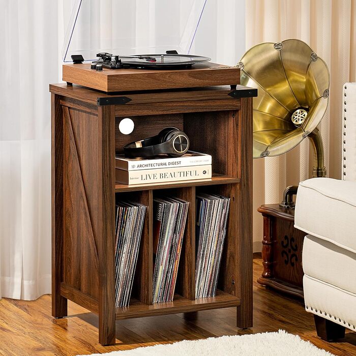 Підставка для програвача вінілу з полицями для платівок, дерев'яна, на 160 альбомів, для вітальні, спальні, офісу (колір: коричневий)
