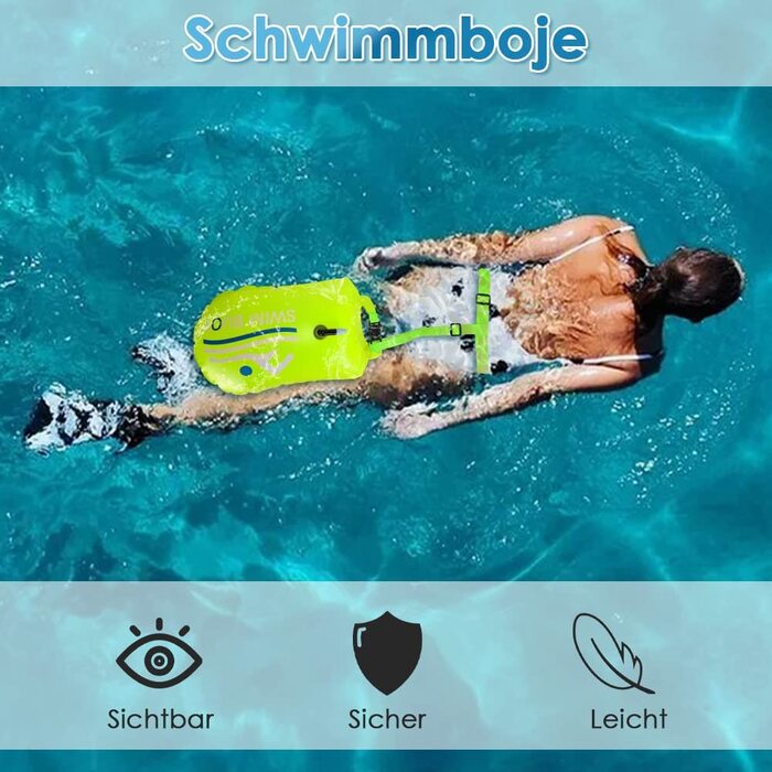 Плавучий буй Eyein, водонепроникний сухий мішок для безпечного плавання об'ємом 20 л, з регульованим ременем для зберігання бульбашок, каякінгу, безпечного плавання на відкритій воді, тренувань, триатлону, снорклинга, жовтий