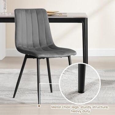 Набір обідніх стільців 6 шт. для кухні, вітальні, спальні. М'які стільці з металевими ніжками, оксамитова сидіння, темно-сірий колір.