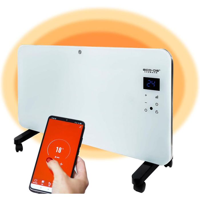 Електричний конвектор ECODE® з настінним кріпленням та пультом керування, термостатом, 1500W, керування через додаток, панель опалення з ніжками