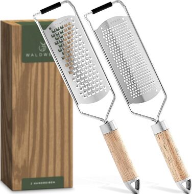 Терезка WALDWERK Design: тертка для овочів та сиру з нержавіючої сталі, з дерев'яним піддоном, без пластику