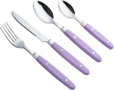 EXZACT Набір столових приборів 24 шт. з нержавіючої сталі з ручками з фіксацією - Ретро стиль. В комплекті: 6 виделок, 6 ножів, 6 ложок, 6 чайних ложок. Колір: Фіолетовий