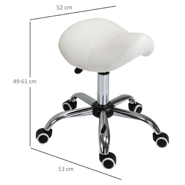 HOMCOM Rolling Stool Поворотний табурет з регульованим по висоті сідлом з оббивкою білого кольору для офісу та дому