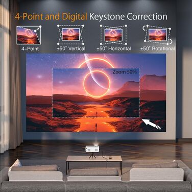 Портативний проєктор Smart Mini Beamer 4k з автофокусом та корекцією трапецеїдальних спотворень, 28000 люмен, WiFi6, Bluetooth, Full HD 1080P, 210° оберт, для домашнього кінотеатру та використання на відкритому повітрі (сумісний з Netflix та Dolby Audio, 