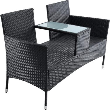 Садові меблі ESTEXO з ротангу (поліротанг) для двох осіб: лавка, комплект для відпочинку на балкон/терасу, чорний колір