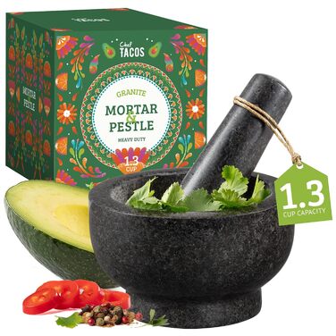 Гранітний ступка з толуштою Morzer – ступка та толуштка для спецій, 16 см, 500 мл