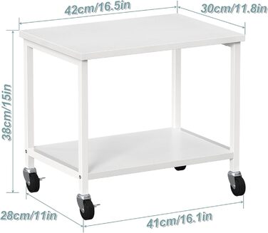 Двоярусний стіл для принтера з роликами Nandae, 30x42x37 см. Підставка для принтера з дерева та металу, мобільний візок з 4 колесами, полиця для зберігання в офіс або вітальню (білий)