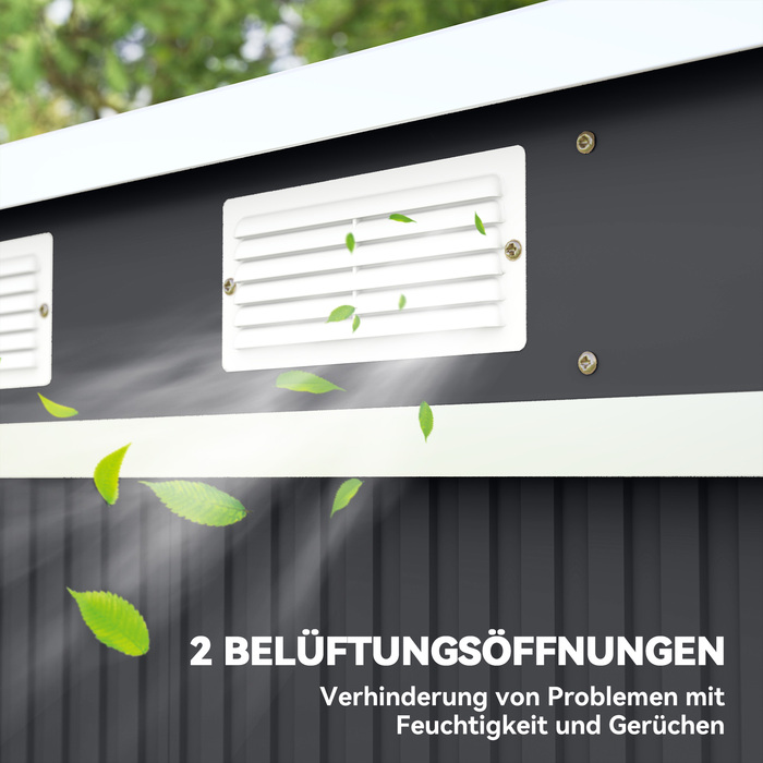 Сарай для інструментів, з вентиляційними вікнами, розсувними дверима, оцинкована сталь, 213 x 130 x 172 см, темно-сірий