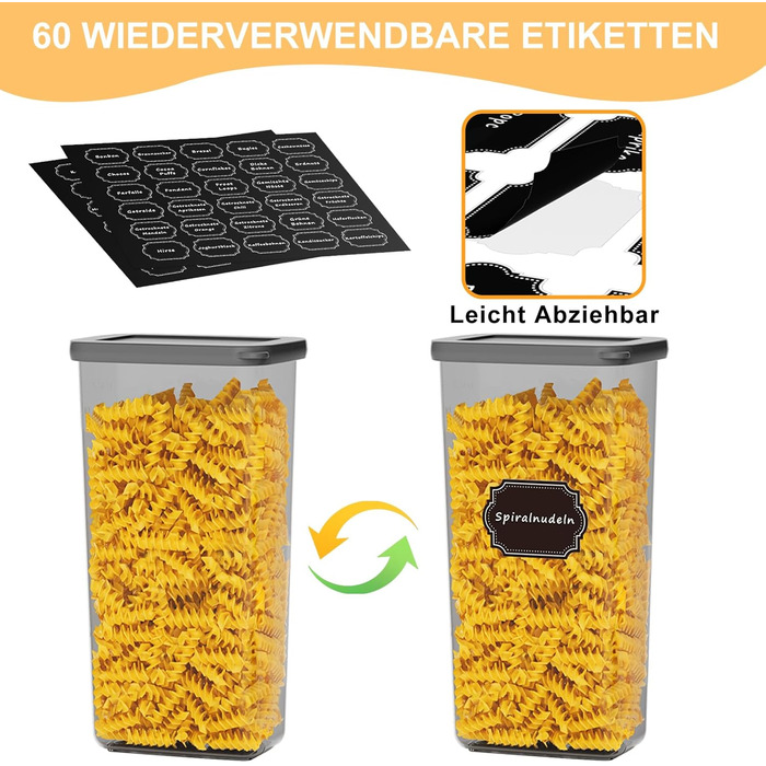Набір контейнерів для зберігання продуктів 18 шт. з кришкою, герметичні, для кухні, антрацит (до 2,5л)