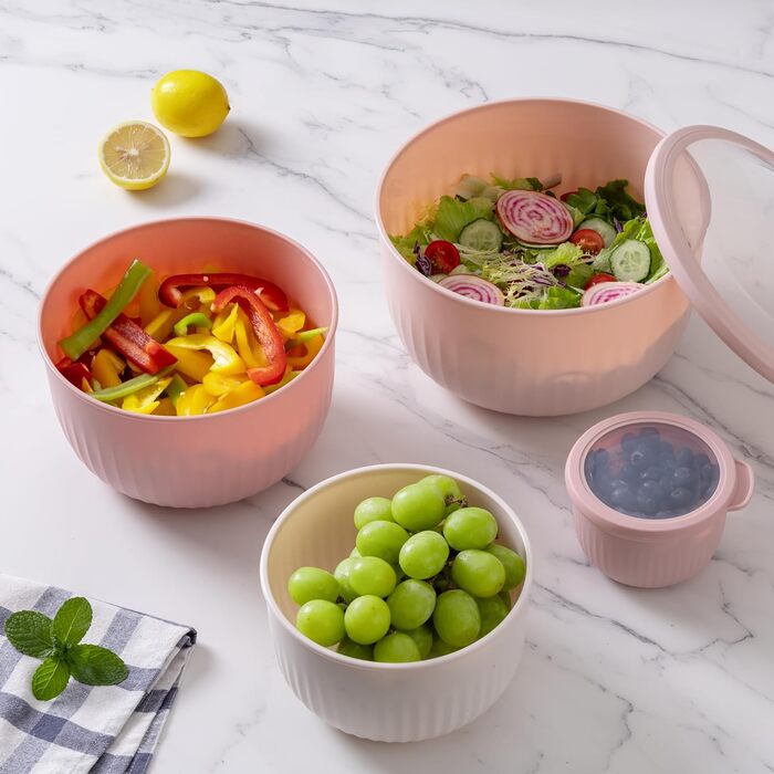 Набір кухонних мисок COOK WITH COLOR 12 шт. з кришкою, блакитно-зелений, глибокі миски для приготування їжі