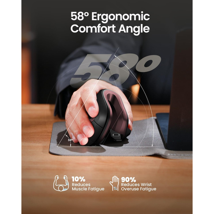 ProtoArc EM11 NL Вертикальна миша, бездротова, заряджається, Bluetooth + USB, для комп'ютера, iPad, Mac, Windows - чорний, зелений (червоний)