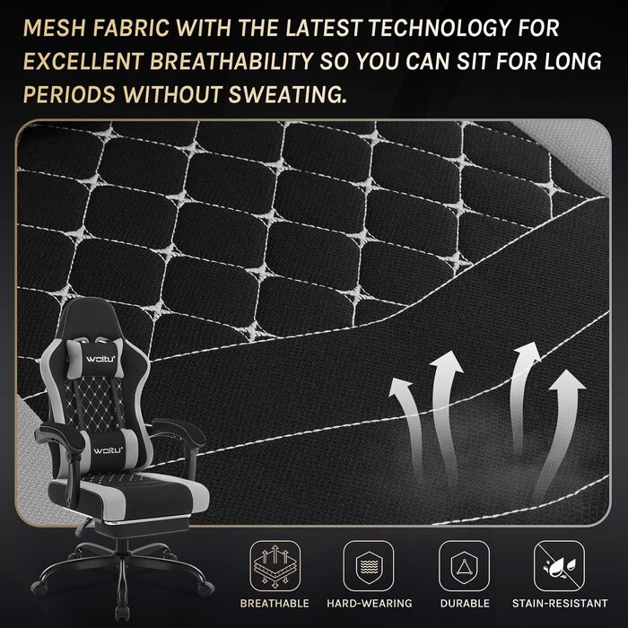 Ігровий крісло WOLTU з масажем, комп'ютерне ергономічне крісло, кишенькові пружинні подушки, поперекова масаж, підголовник, підніжка, поворотне крісло, 150 кг, Рожевий+Білий (Чорний+сірий, сітчаста тканина)