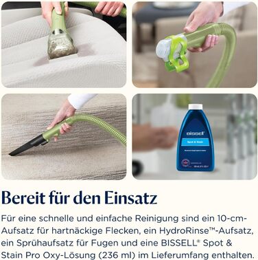 BISSELL Little Green - портативний мийник для килимів та м'яких меблів. Потужний мийник для видалення плям та бруду, для дому, авто та інших поверхонь. Модель 4098N