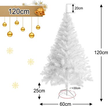 Штучна Різдвяна ялинка Homewit 120 см (діаметр ОК. 60 см), 1,2 м штучна біла ялина з 260 гілочками, що відшаровується разом з