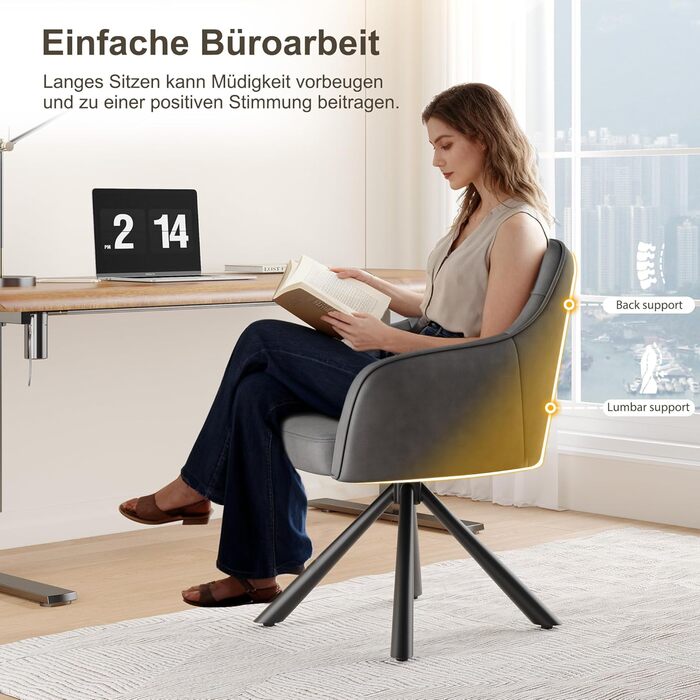 YOUDENOVA Комплект з 2-х обідніх стільців, 360° обертання з підлокітниками, оксамитовий м'який стілець для обідньої кімнати, кухні, вітальні та офісу, стільці для обідньої кімнати темно-сірий, комплект 2 шт.