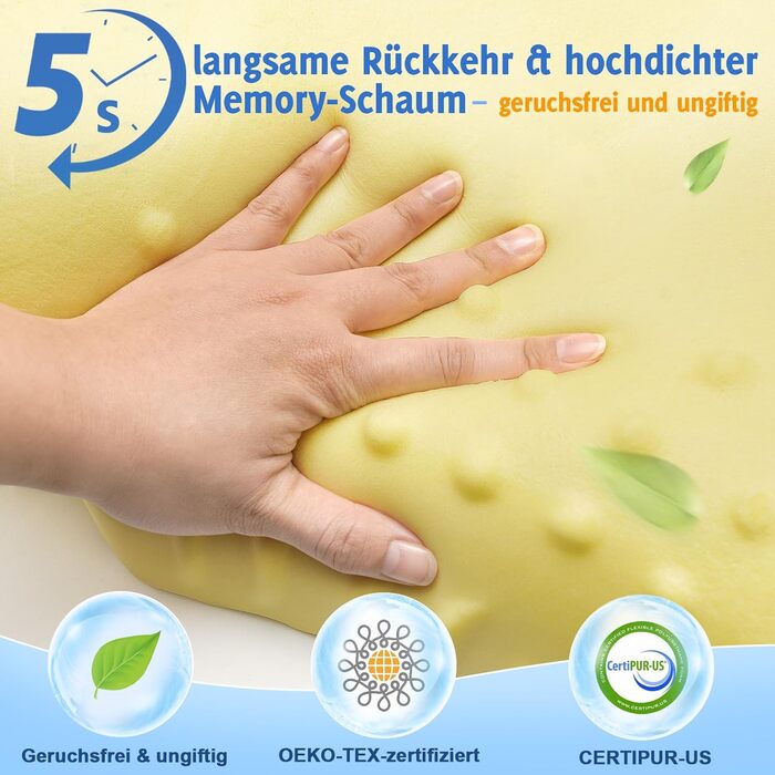 Ортопедична подушка для шиї з Memory Foam - ергономічна подушка для голови проти болю в шиї, регульована за висотою для тих, хто спить на боці, з дихаючим чохлом для здорового сну, білий, 60 x 35 см