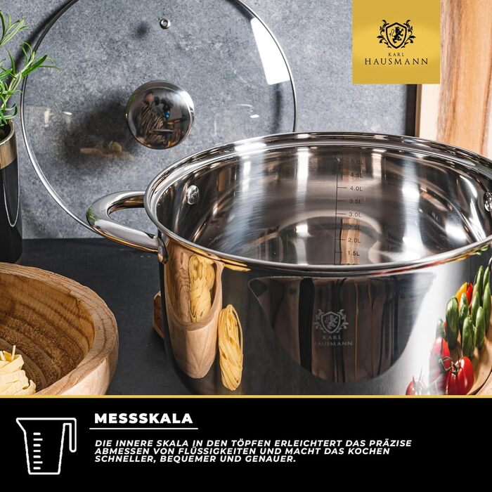 Набір каструль з нержавіючої сталі 3 шт. для всіх типів плит - каструлі з мірною шкалою, з кришкою з термостійкого скла