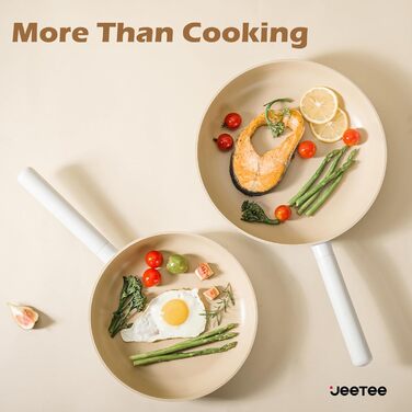 Набір посуду JEETEE 17 предметів з антипригарним покриттям Ceramic, знімні ручки. Плита 24/28см, глибока сковорода 28см, каструлі 16/20/24см. Підходить для всіх типів плит, можна використовувати в духовці.