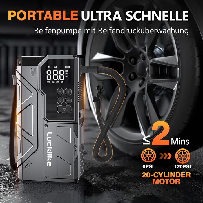 Powerbank з компресором Lucklike 150PSI, 5000A для авто, мото, газонокосарки (10.0л/8.0л Diesel)