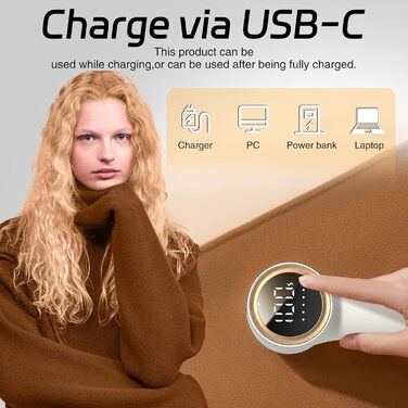 Машинка для видалення  ворсу BrightDeal, 5-швидкісна, LED-дисплей, USB-C, подвійного призначення, для різних тканин, білий