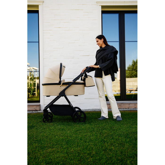 Дитяча коляска MoMi GISELLE 2 в 1 комбінована, сіра, з функцією візка, 5-точкова система безпеки, від народження до 22 кг, з корзиною для покупок, матрацом, дощовиком та пеленатором