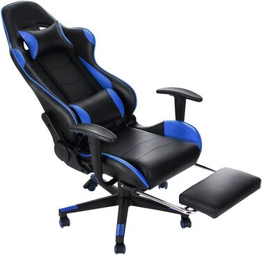 Ігрове крісло Panana з високою спинкою Поворотне офісне крісло з підставкою для ніг і подушкою Крісло для ПК Гоночне комп'ютерне крісло (синій)