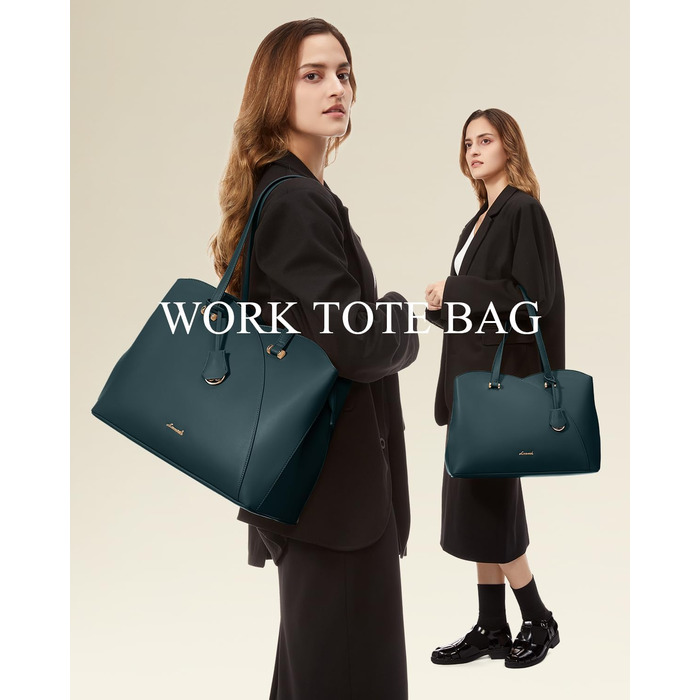 LOVEVOOK Сумка для жінок велика, шопер для ноутбука, сумка для роботи, офісна сумка, з PU шкіри, на плечі, для навчання, тоут-сумка для роботи, бізнесу, університету (15,6 дюймів, темно-зелений)