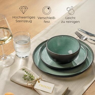 Набір посуду Twinzee Steingut 24 елементи для 6 осіб: тарілки та миски - серія Riviera (Sage, маленькі тарілки (x6))