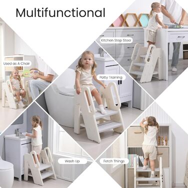 Триттлер Hoopyosms для дітей, 2/3-рівневий, регульована висота, складна конструкція, з поручнями, антиковзаюча поверхня, для ванної та кухні, сірий