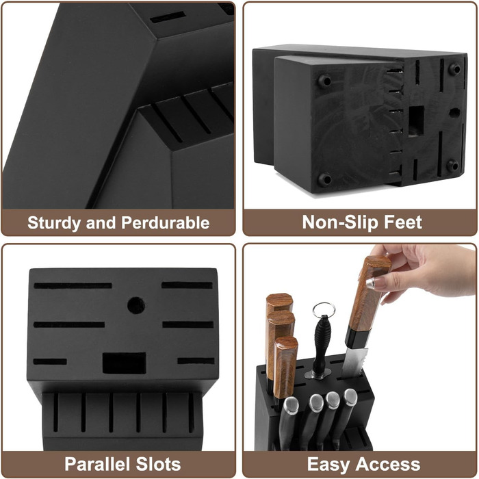 Підставка для ножів RedCall: велика бамбукова підставка без ножів, 14 слотів, універсальна, для кухні (чорна)