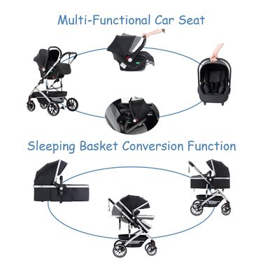 Дитяча коляска 3 в 1, туристична, швидко складається одним кліком, з фіксацією передніх коліс, великий спальний простір (бежева), 8-808C, 0-4 роки