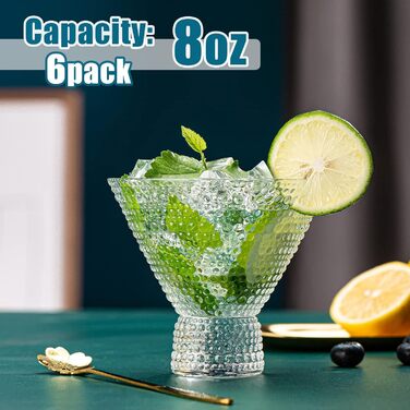 Набір склянок для коктейлів Martini Wookgreat (6 шт.), 237 мл, без основи, кришталь, для Мартіні, Космополітен, Манхеттен та інші