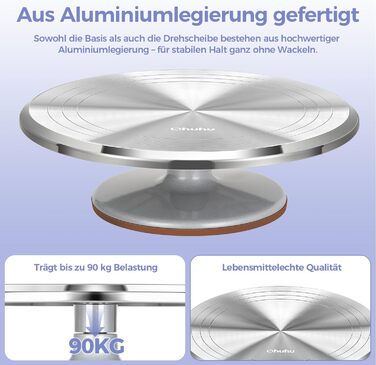 Ohuhu Поворотна підставка для тортів 30 см, алюмінієвий сплав, для декорування тортів (срібна)