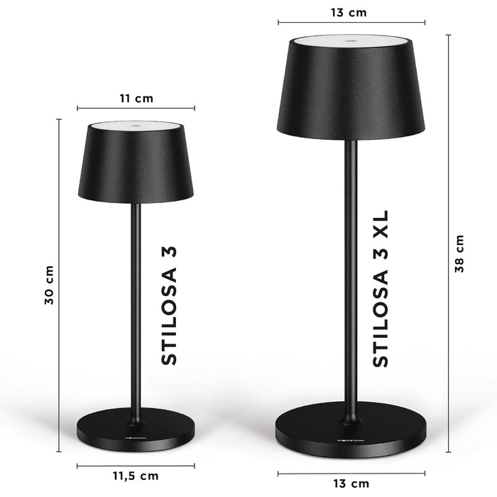 Стійка LED-лампа Stilosa 3 XL на акумуляторі з регулюванням яскравості, IP54, для дому та вулиці, з USB-C, тепле світло, чорна (38 см)
