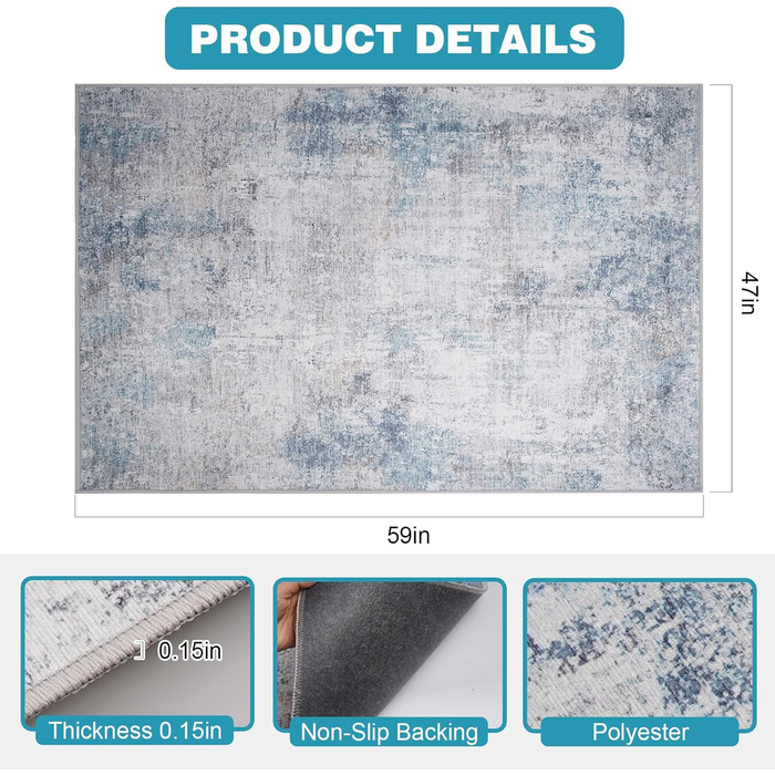 Килимок під офісне крісло 90x120 см, захист для підлоги, антиковзаюча підкладка, для ламінату та плитки (120 x 150 см, блакитно-сірий абстрактний)
