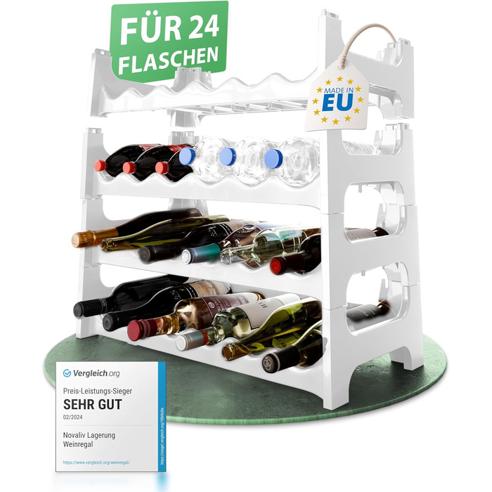 Стеляж для пляшок Novaliv на 36 пляшок з пластику, розширюваний, для вина, напоїв, спиртних напоїв
