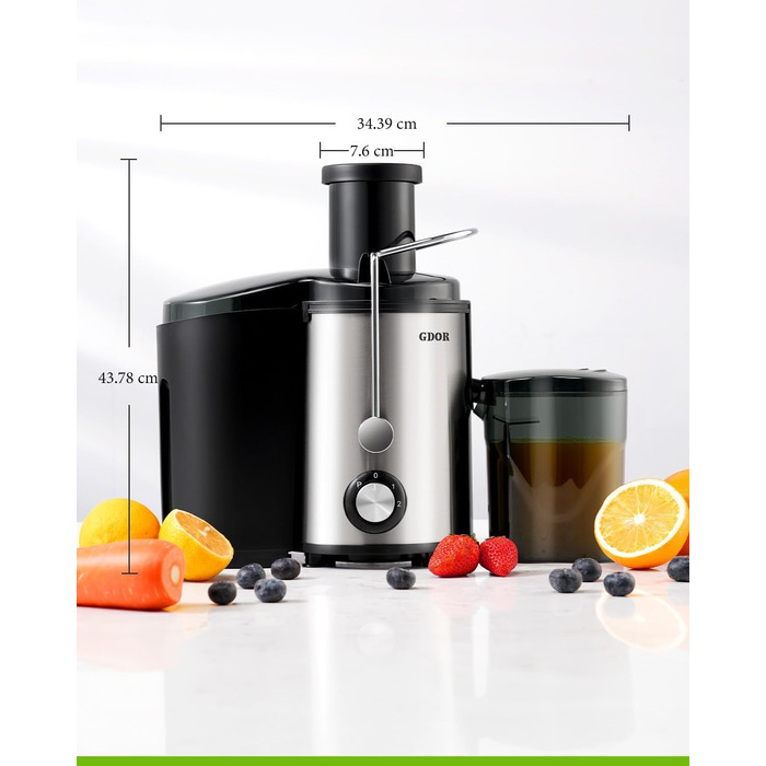 Шокер-віджимач GDOR 800W з нержавіючої сталі, 76 мм, 3 швидкості, для фруктів та овочів, швидке віджимання, легкий у чищенні, BPA-free