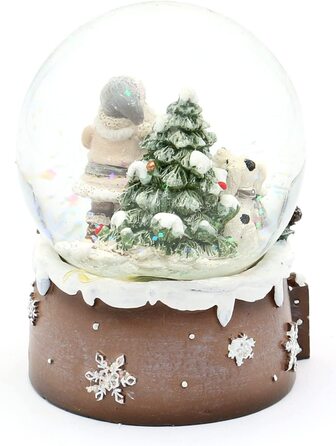 Снігова куля Санта-Клаус з ялинкою і собакою на багато прикрашеному постаменті, Розміри L / W/ H 6,5 x 6,5 x 9 см діаметр кулі