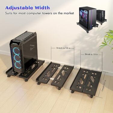 Підставка для ПК Tower, мобільна CPU підставка, універсальна підставка для комп'ютера з 4 колесами, стійка для настільного ПК, візок для CPU під стіл для геймерів, студентів, дому, офісу - білий (чорний)