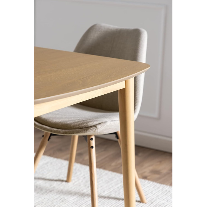 AC Design висувний обідній стіл Monty для 6 осіб, прямокутна стільниця, білий дуб, круглі ніжки, кухонний стіл, 160 x 75 x 90 см