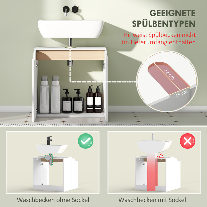 Підставка під раковину, шафка для ванної кімнати з дверцятами з плавним закриванням, біла, 60 x 35 x 57,9 см