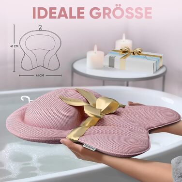 Преміум подушка для ванни XXL рожева | Додаткові подушки для шиї та плечей | Швидковисихаюча, пральна подушка для ванни з 4 великими присосками | Подушка для ванни рожева XX-Large
