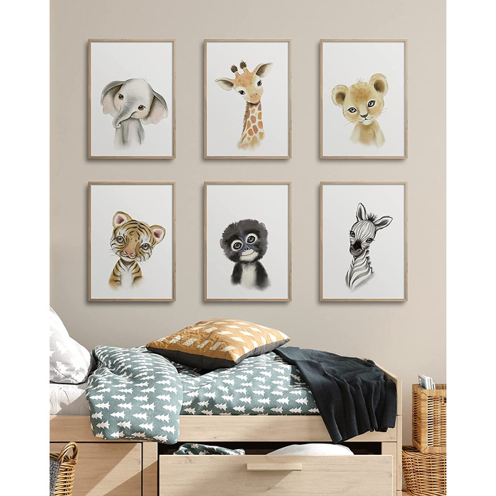 Набір з 6 постерів на стіну для дитячої кімнати Hambient: Африканські тварини, 30x40 см (без рамки)