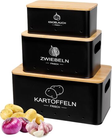 Набір контейнерів для зберігання картоплі, цибулі та часнику - 3 шт. (Бежевий, прямокутний)
